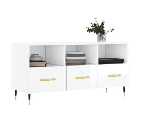 vidaXL Έπιπλο Τηλεόρασης Γυαλ. Λευκό 102x36x50 εκ. Επεξεργασμένο Ξύλο
