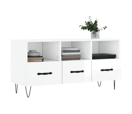 vidaXL TV Cabinet High Gloss White 102x36x50 cm Engineered Wood