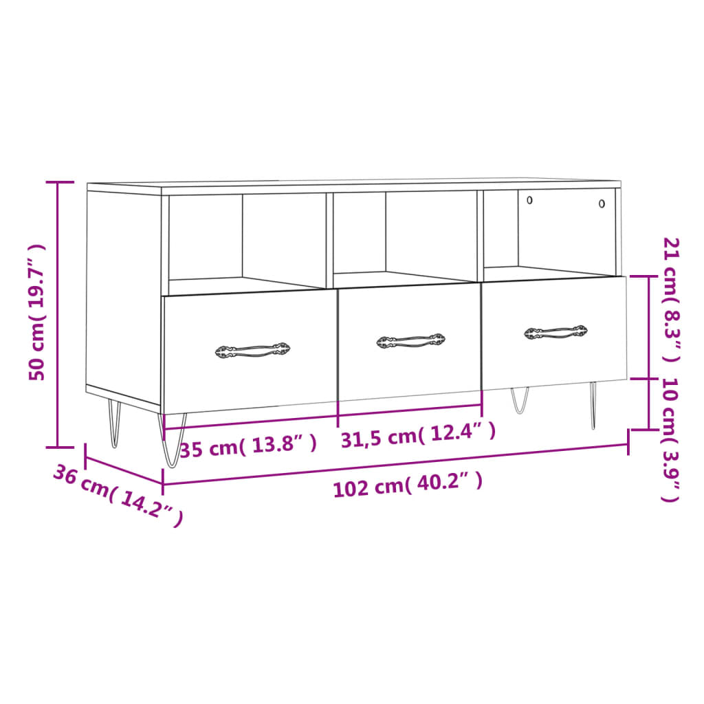 Dulap TV, gri beton, 102x36x50 cm, lemn prelucrat