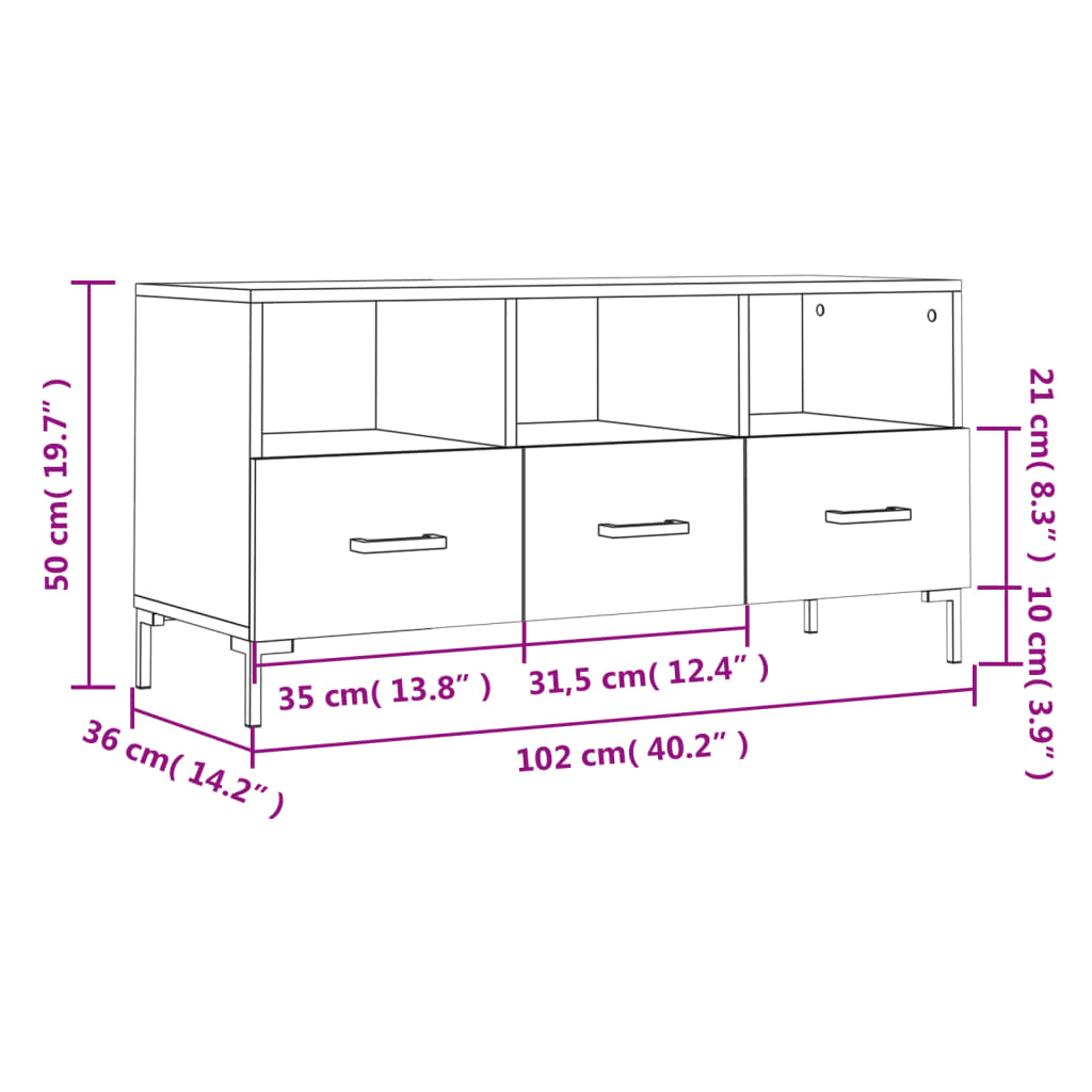 Dulap TV stejar sonoma, 102x36x50 cm, lemn prelucrat