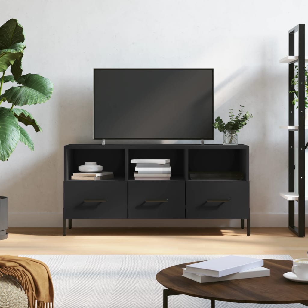 Fekete szerelt fa TV-szekrény 102 x 36 x 50 cm 