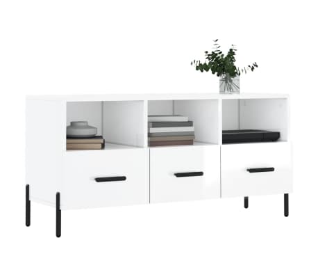 vidaXL Meuble TV Blanc brillant 102x36x50 cm Bois d'ing&eacute;nierie