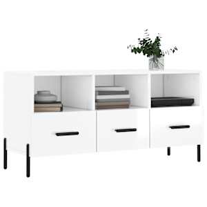 vidaXL Meuble TV Blanc brillant 102x36x50 cm Bois d'ing&eacute;nierie