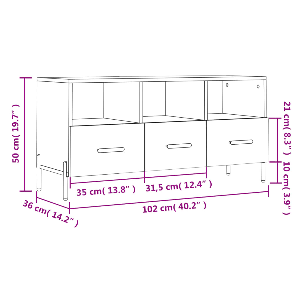 Dulap TV stejar sonoma, 102x36x50 cm, lemn prelucrat