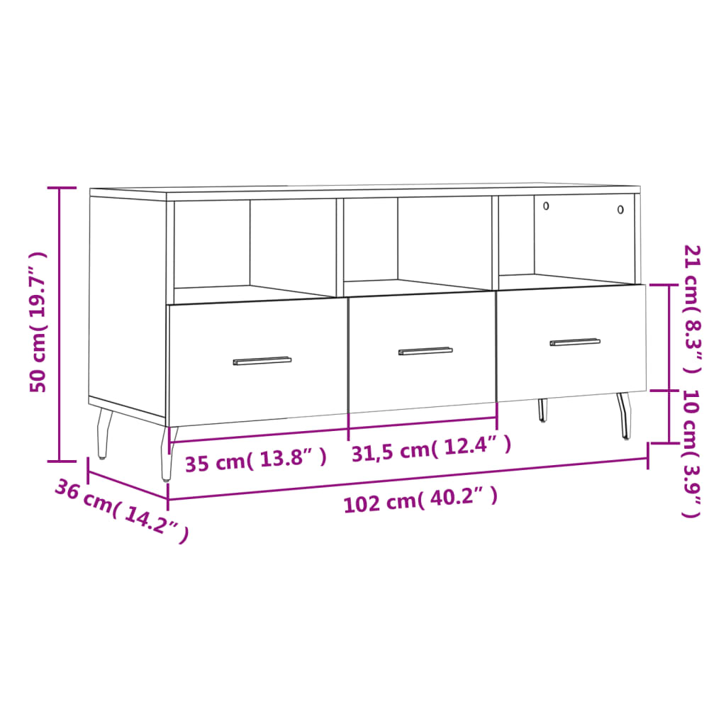 Szafka pod TV, czarna, 102x36x50 cm, materiał drewnopochodny