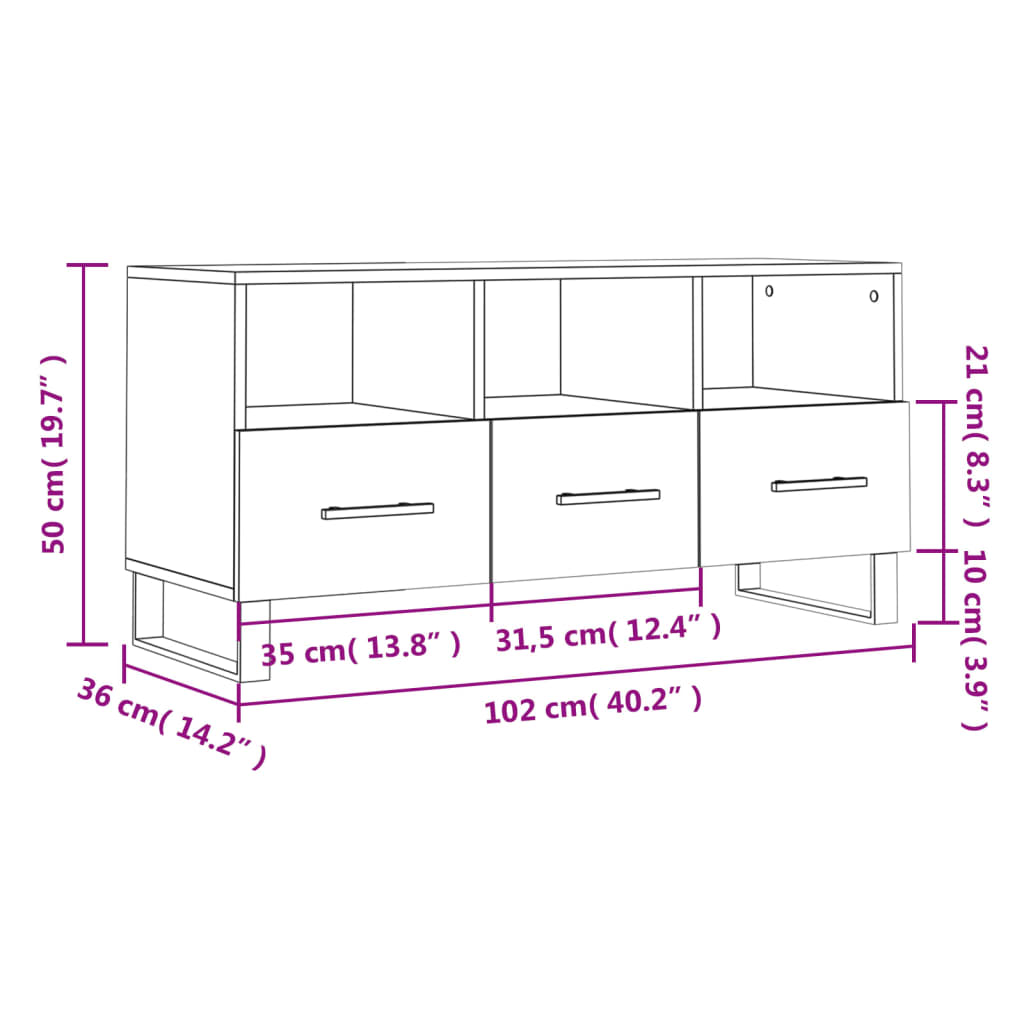 Dulap TV, gri beton, 102x36x50 cm, lemn prelucrat