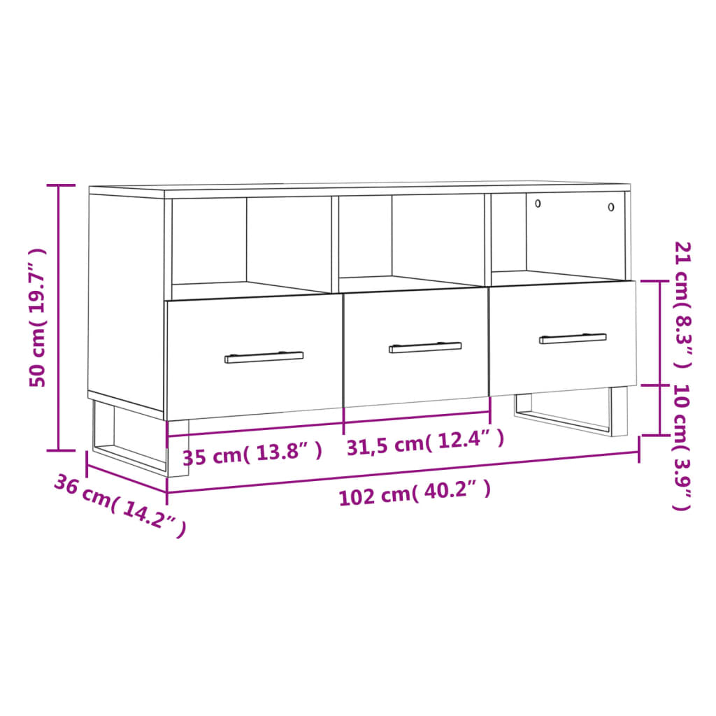 Dulap TV stejar afumat, 102x36x50 cm, lemn prelucrat