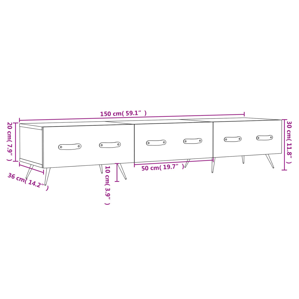 Dulap TV, negru, 150x36x30 cm, lemn prelucrat