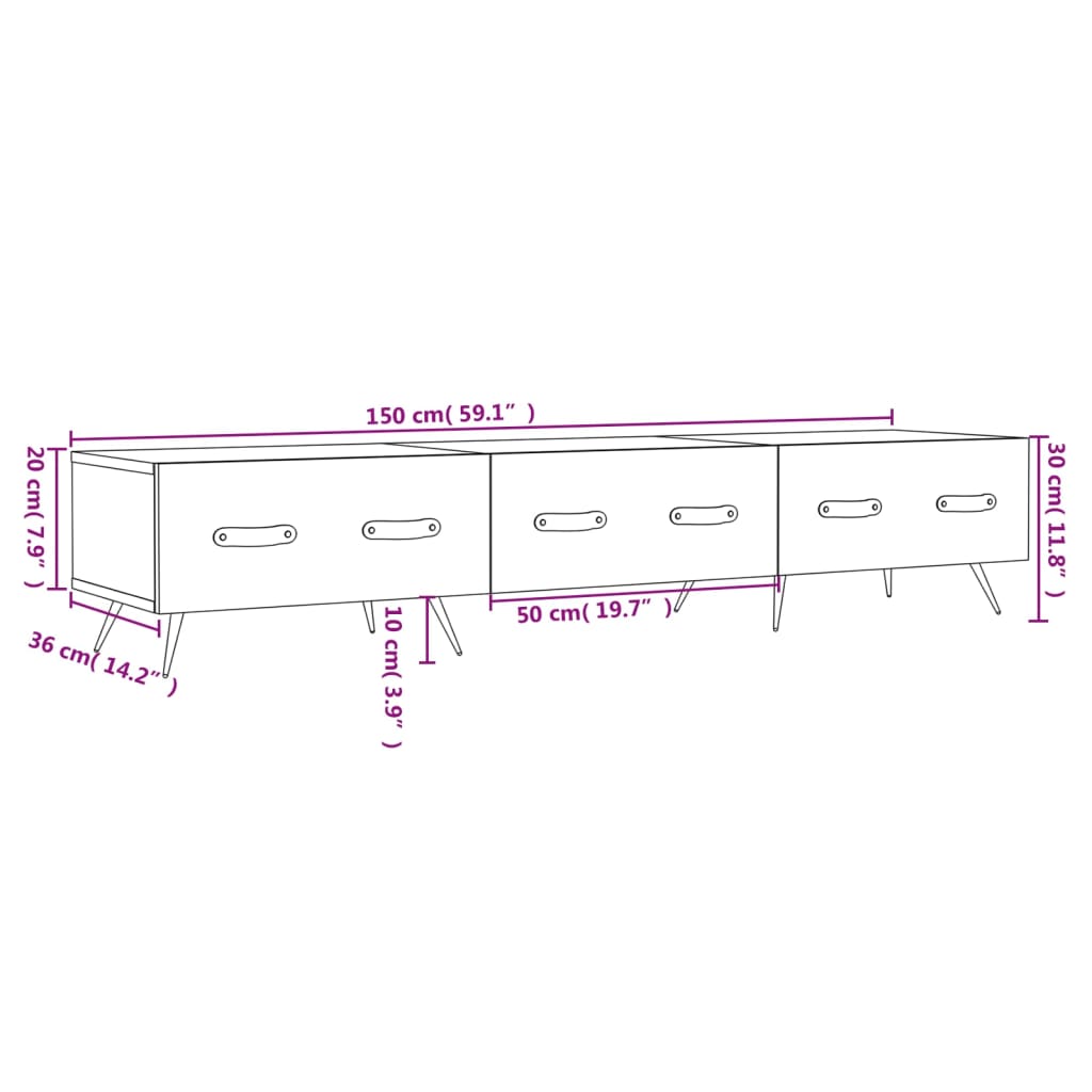 Comodă TV, gri beton, 150x36x30 cm, lemn prelucrat