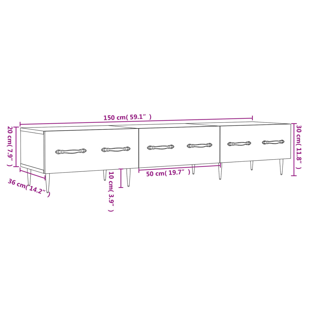 Dulap TV, stejar fumuriu, 150x36x30 cm, lemn prelucrat