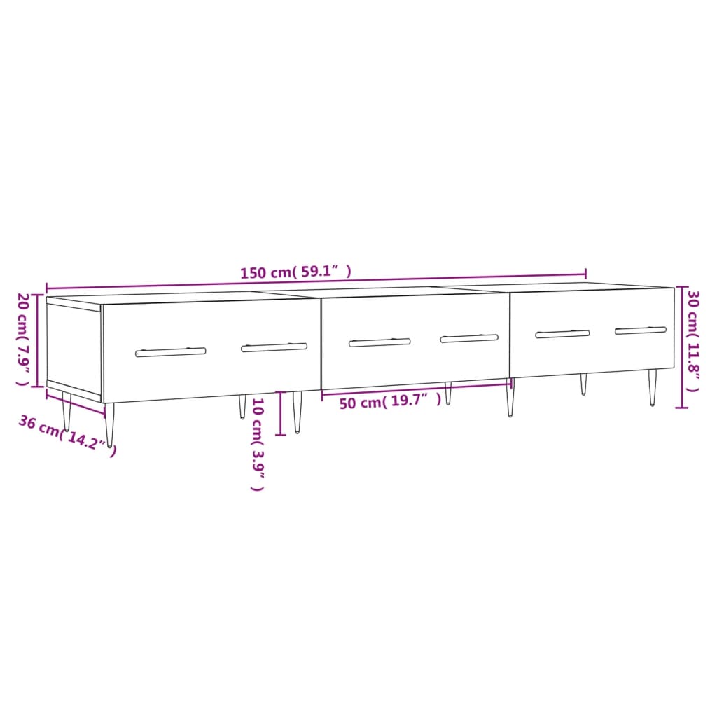 Comodă TV, gri beton, 150x36x30 cm, lemn prelucrat