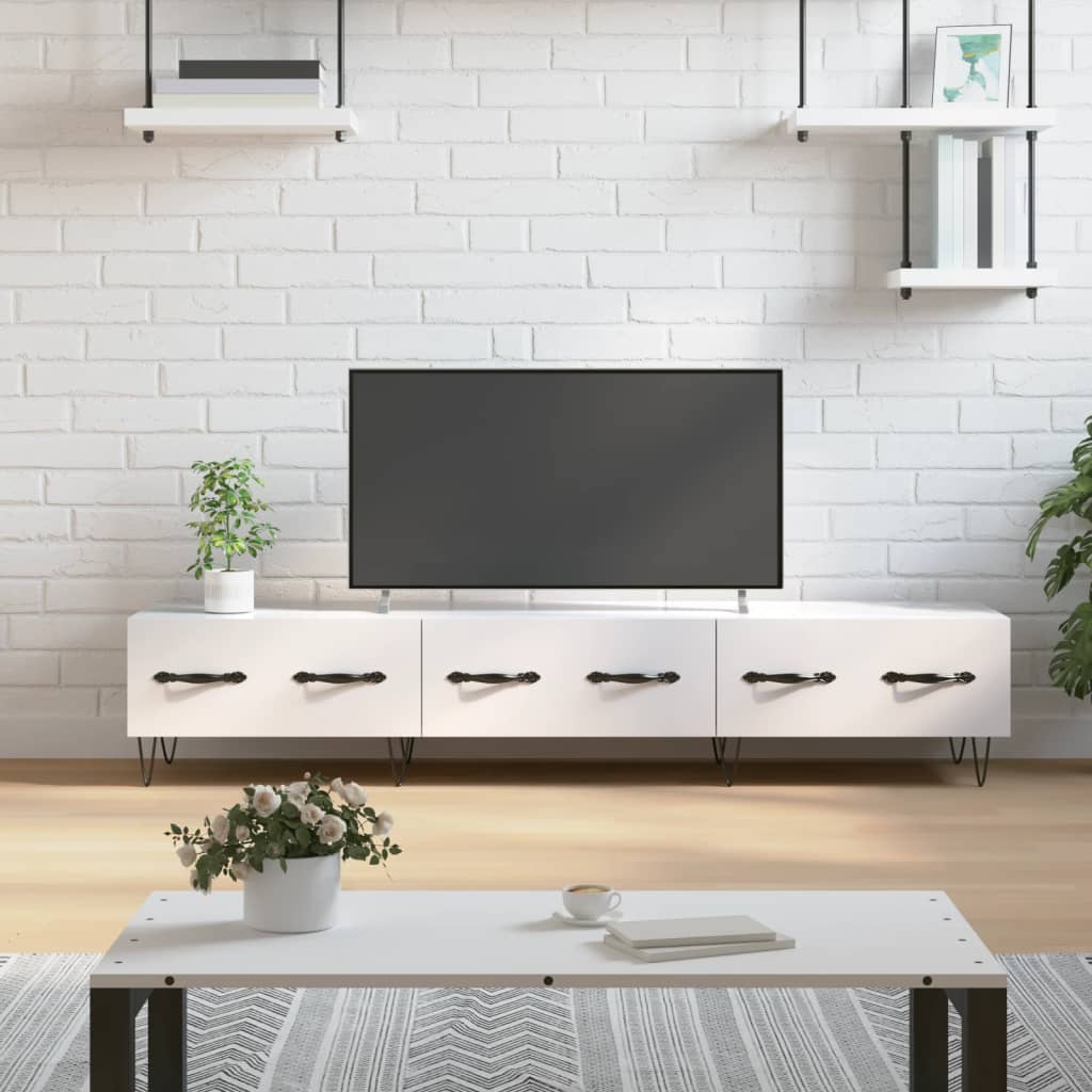 vidaXL Comodă TV, alb extralucios, 150x36x30 cm, lemn prelucrat