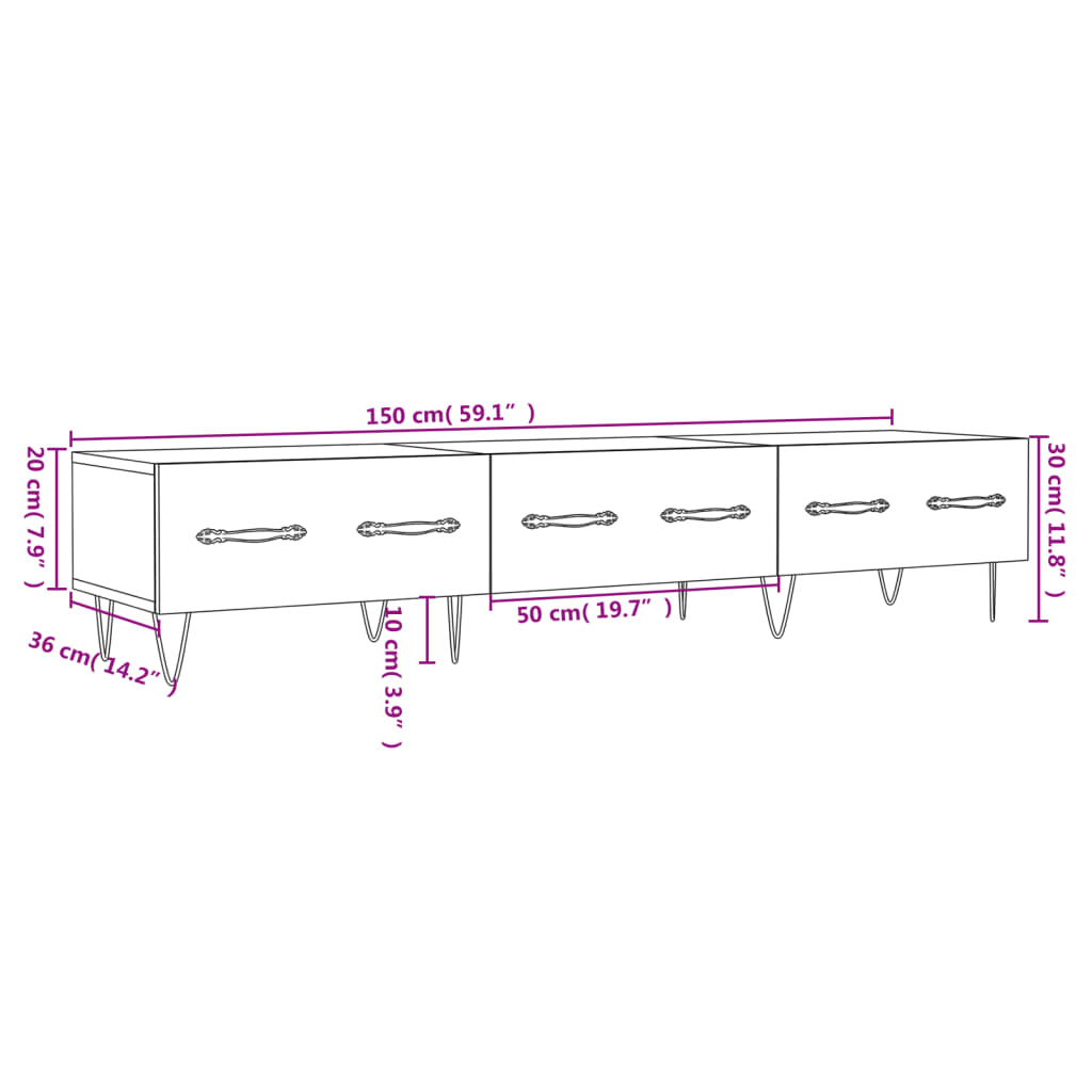 Comodă TV, gri beton, 150x36x30 cm, lemn prelucrat