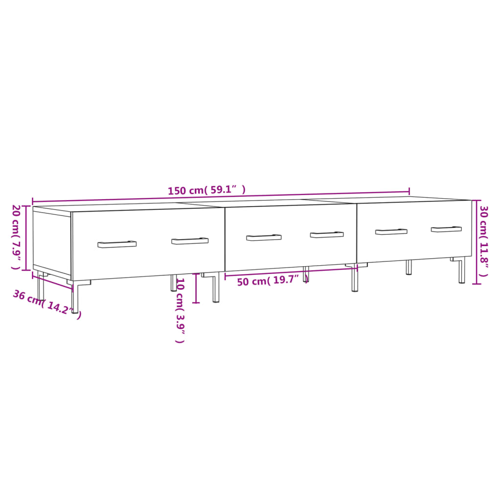 Dulap TV, stejar fumuriu, 150x36x30 cm, lemn prelucrat