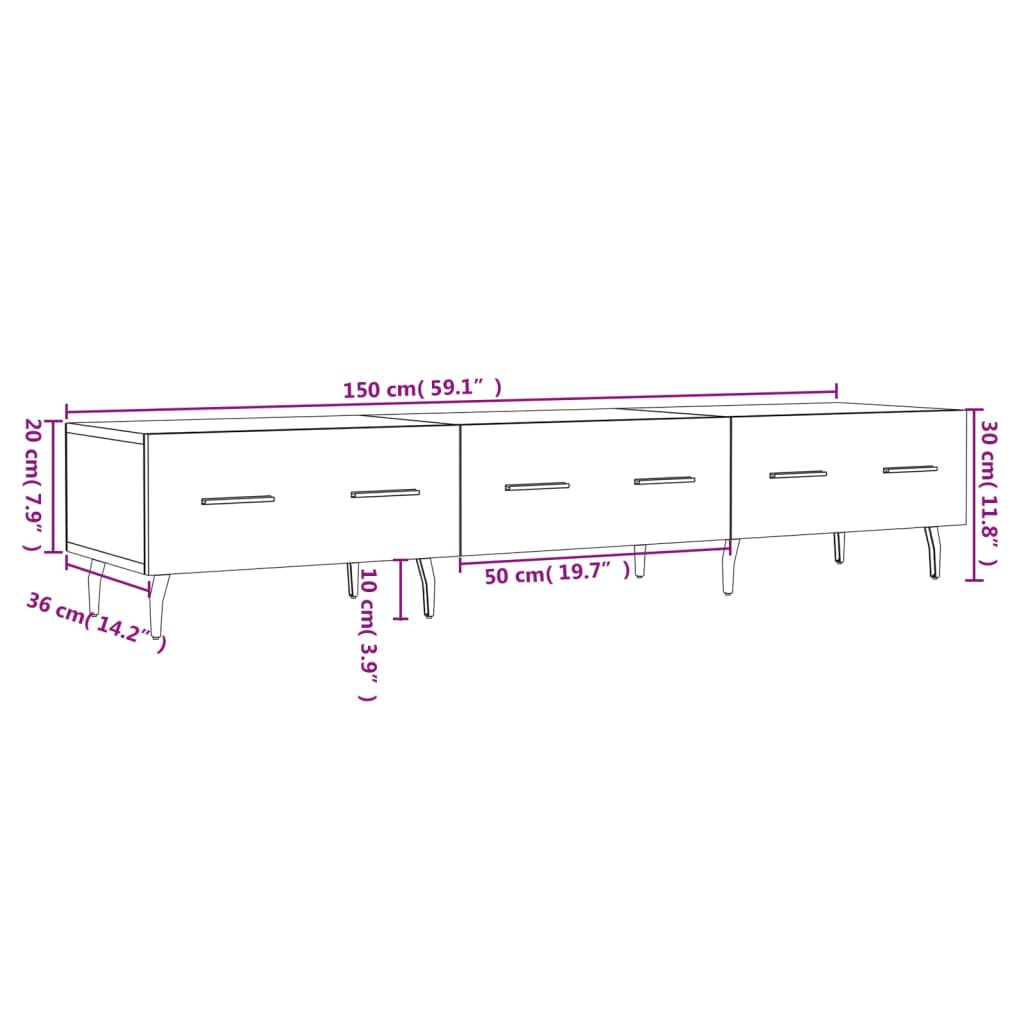 Comodă TV, gri beton, 150x36x30 cm, lemn prelucrat