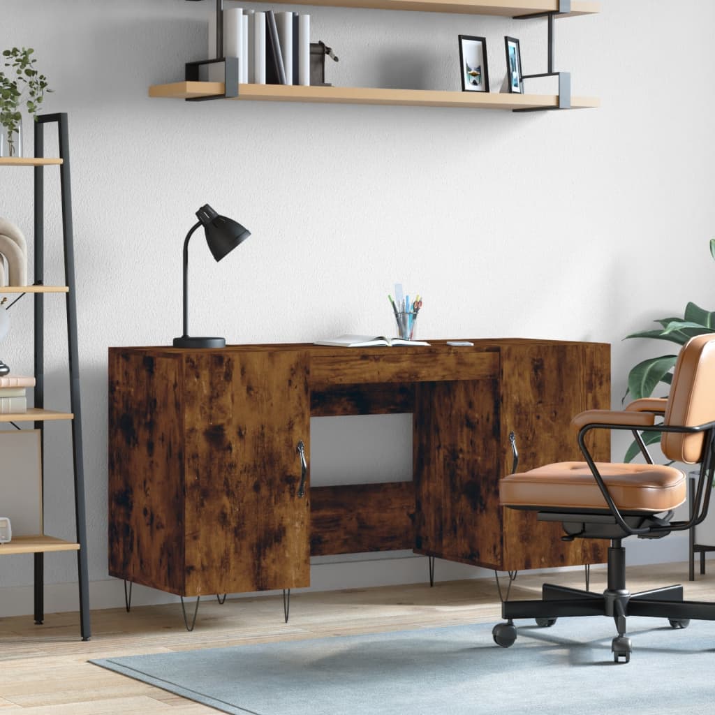vidaXL skrivebord 140x50x75 cm konstrueret træ røget egetræsfarve