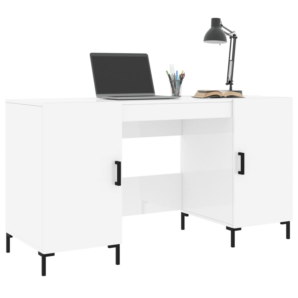 vidaXL magasfényű fehér színű szerelt fa íróasztal 140 x 50 x 75 cm