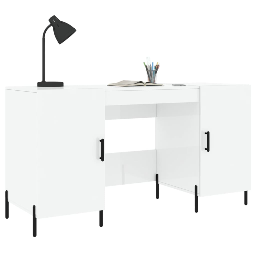 vidaXL Bureau 140x50x75 cm bewerkt hout hoogglans wit afbeelding