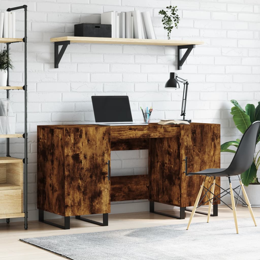 vidaXL skrivebord 140x50x75 cm konstrueret træ røget egetræsfarve