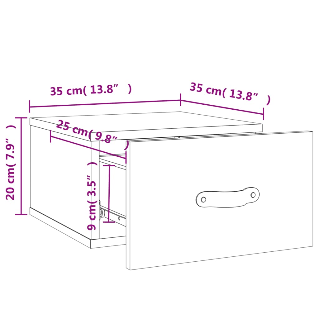 imagem de vidaXL Mesas de cabeceira montagem na parede 2 pcs 35x35x20 cm preto11