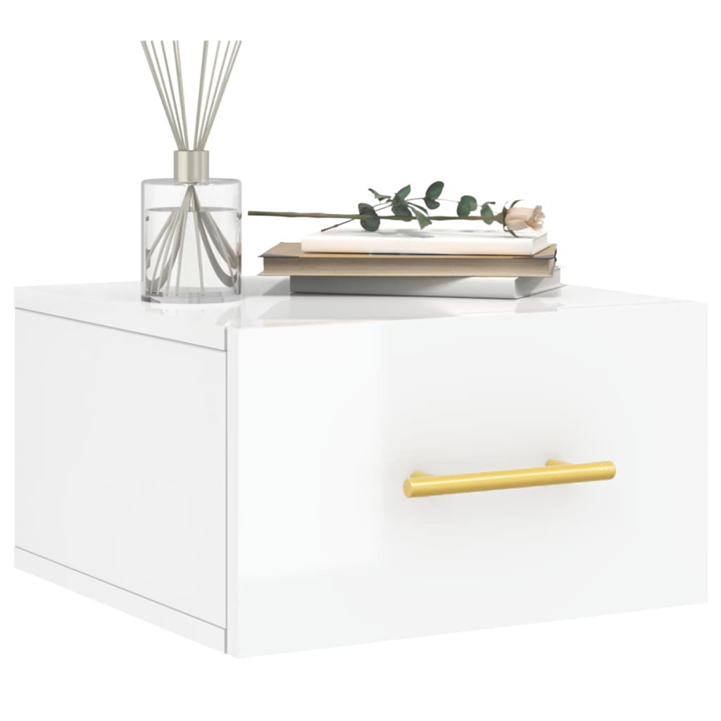 vidaXL Table de chevet murale blanc brillant 35x35x20 cm