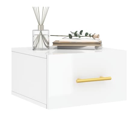 vidaXL Table de chevet murale blanc brillant 35x35x20 cm