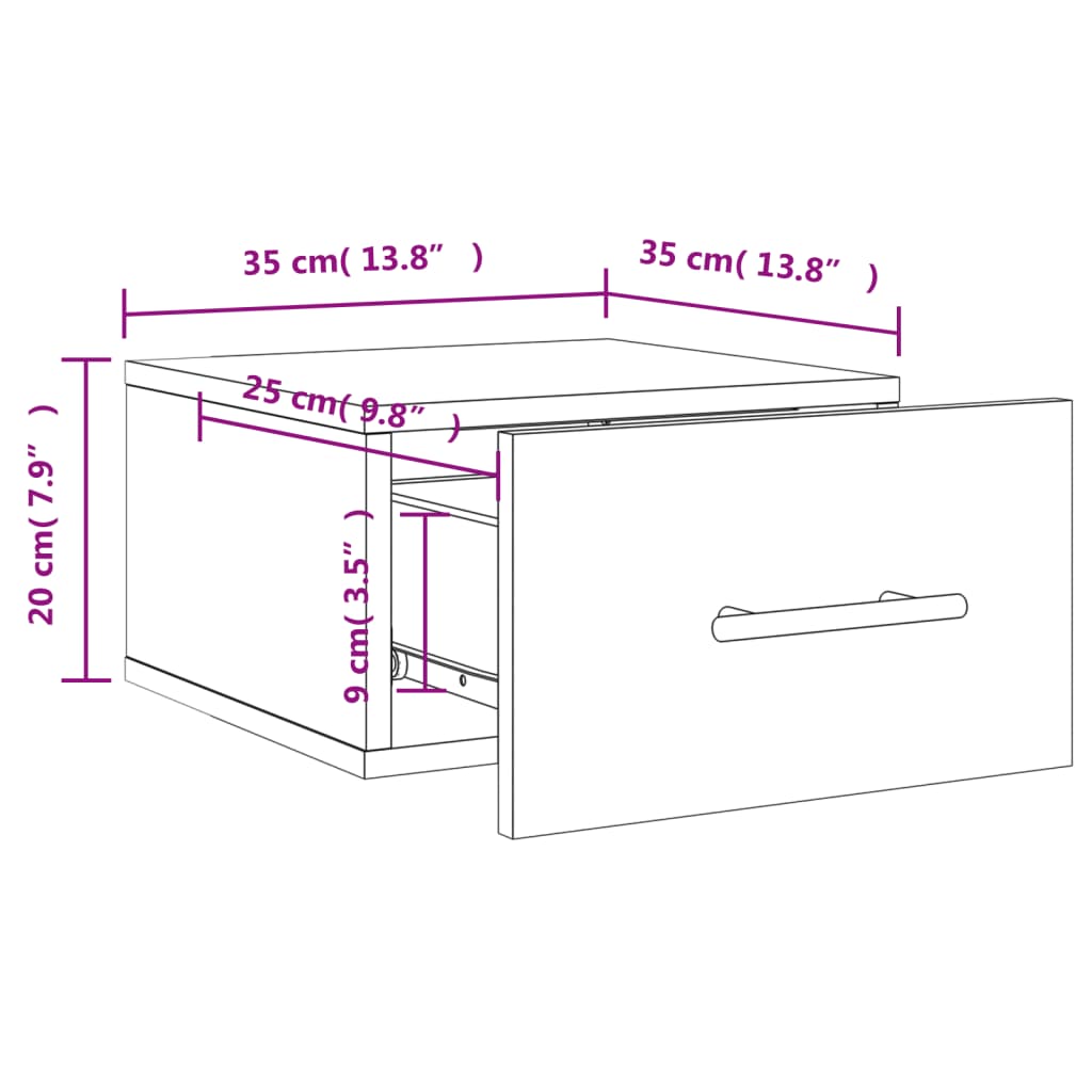 imagem de vidaXL Mesa de cabeceira montagem na parede 35x35x20 cm cor sonoma11