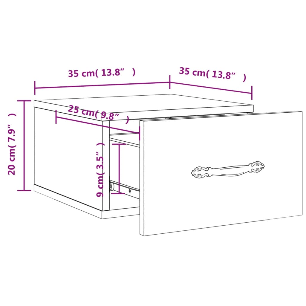 imagem de vidaXL Mesas de cabeceira montagem na parede 2 pcs 35x35x20 cm branco11