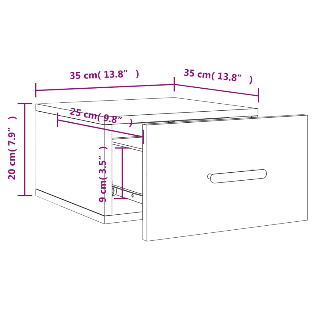 imagem de vidaXL Mesa de cabeceira montagem na parede 35x35x20 cm preto11