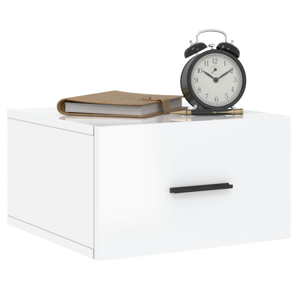 vidaXL Table de chevet murale blanc brillant 35x35x20 cm