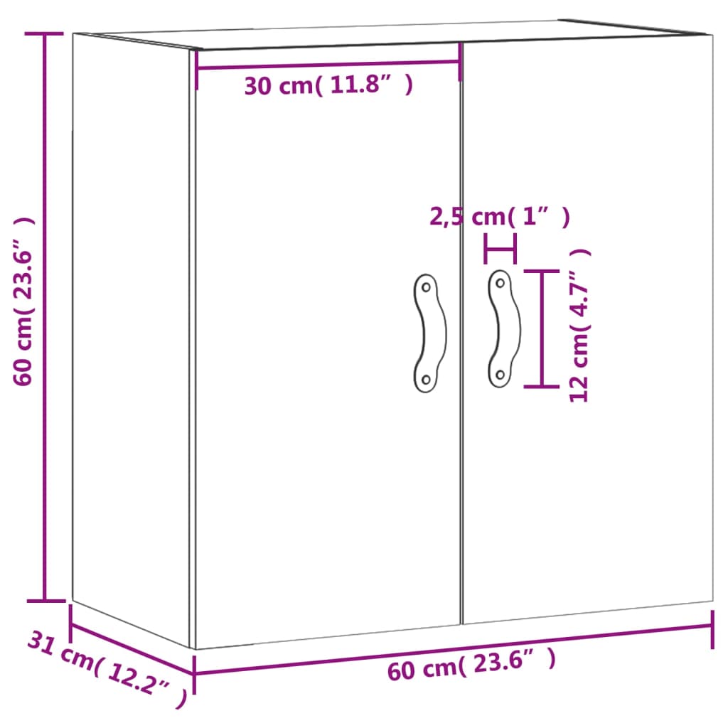 imagem de vidaXL Armário de parede 60x31x60cm derivados madeira branco brilhante11