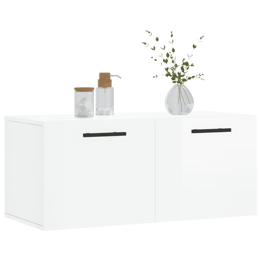 vidaXL Mobile a Parete Bianco Lucido 80x36,5x35 cm Legno Multistrato