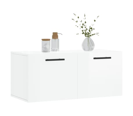 vidaXL Mobile a Parete Bianco Lucido 80x36,5x35 cm Legno Multistrato