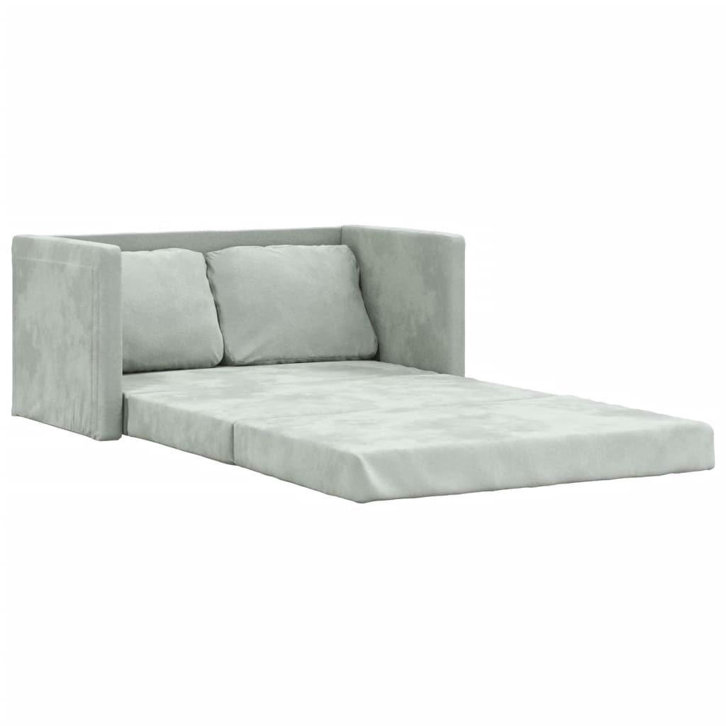 Divano Letto da Terra 2 in 1 Grigio Chiaro 122x204x55cm Velluto