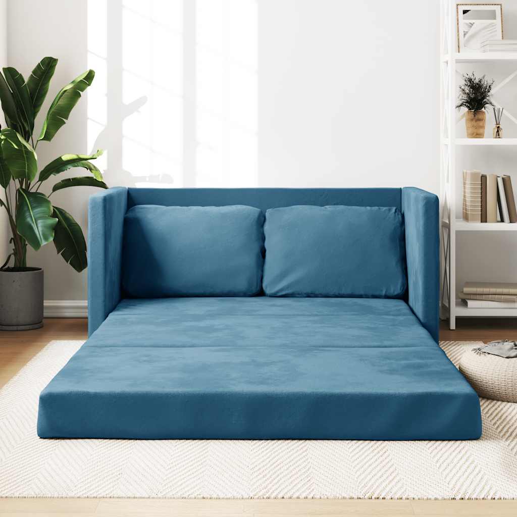 Thumbnail - vidaXL Bodensofa mit Schlaffunktion Blau 122x204x55 cm Samt