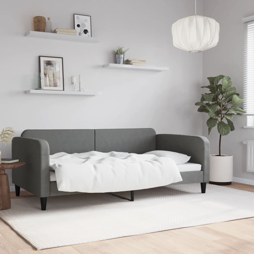 vidaXL Cadru de pat, gri închis, 100x190 cm, material textil