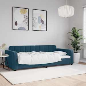 Raztegljiva postelja modra 90x200 cm žamet