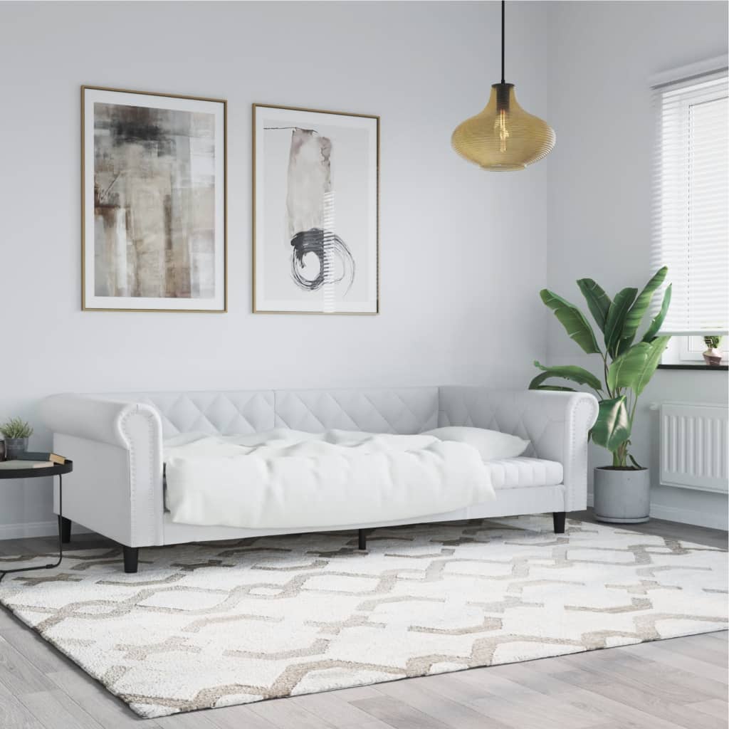 Daybed 90x200 cm i hvidt kunstlæder - sovesofa/gæsteseng