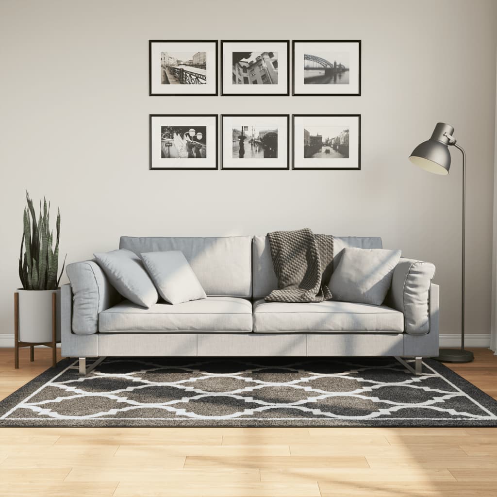 vidaXL gulvtæppe 120x180 cm vaskbart og skridsikkert sort og hvid