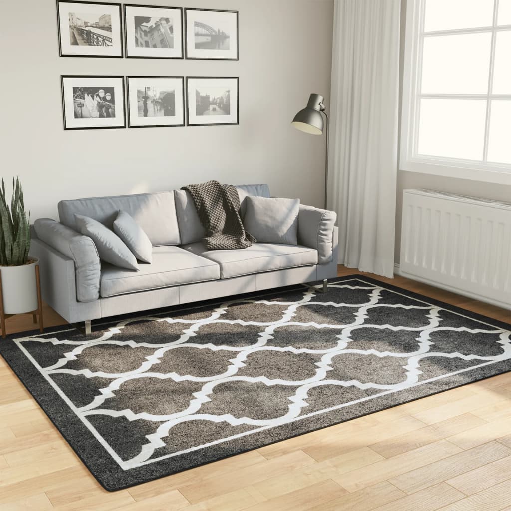 vidaXL gulvtæppe 160x230 cm vaskbart og skridsikkert sort og hvid