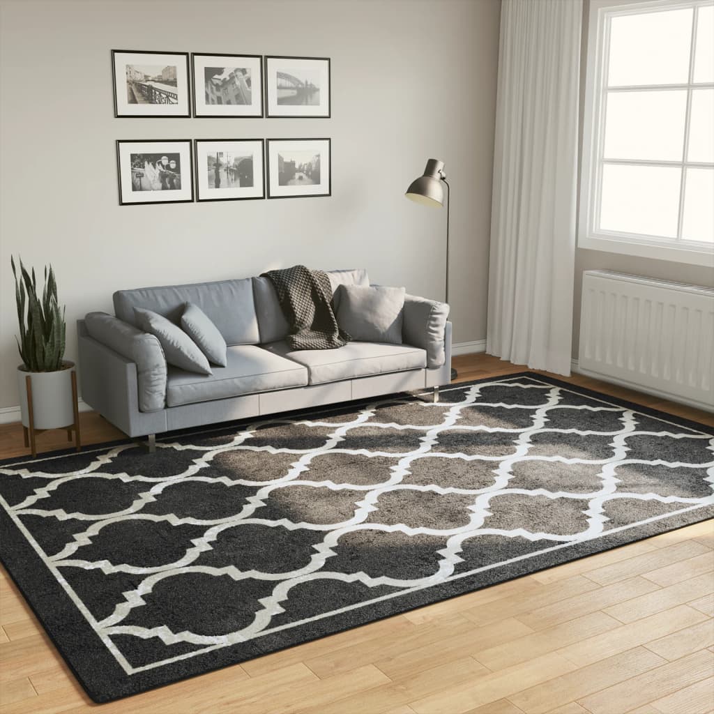 vidaXL gulvtæppe 190x300 cm vaskbart og skridsikkert sort og hvid