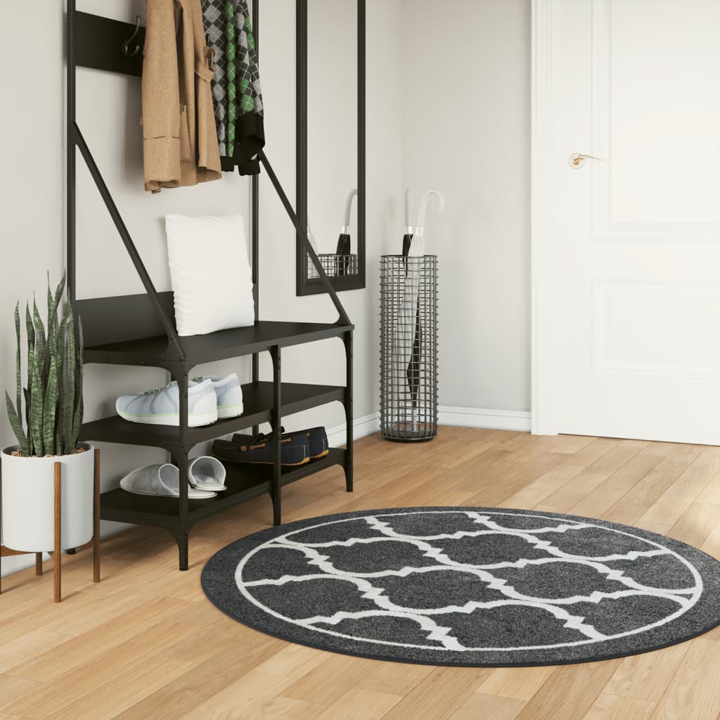 vidaXL gulvtæppe Ø 120 cm vaskbart og skridsikkert sort og hvid