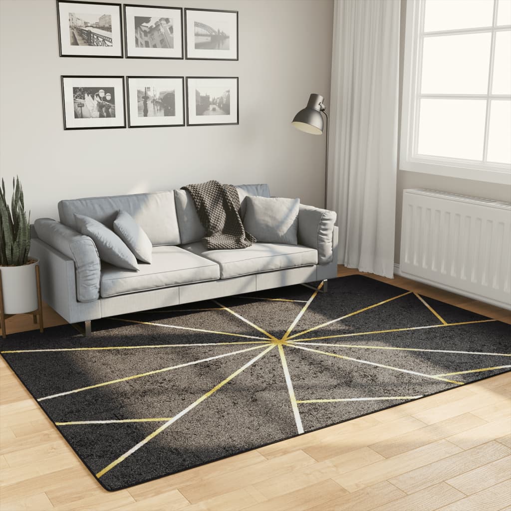 vidaXL gulvtæppe 160x230 cm vaskbart og skridsikkert sort + guldfarvet