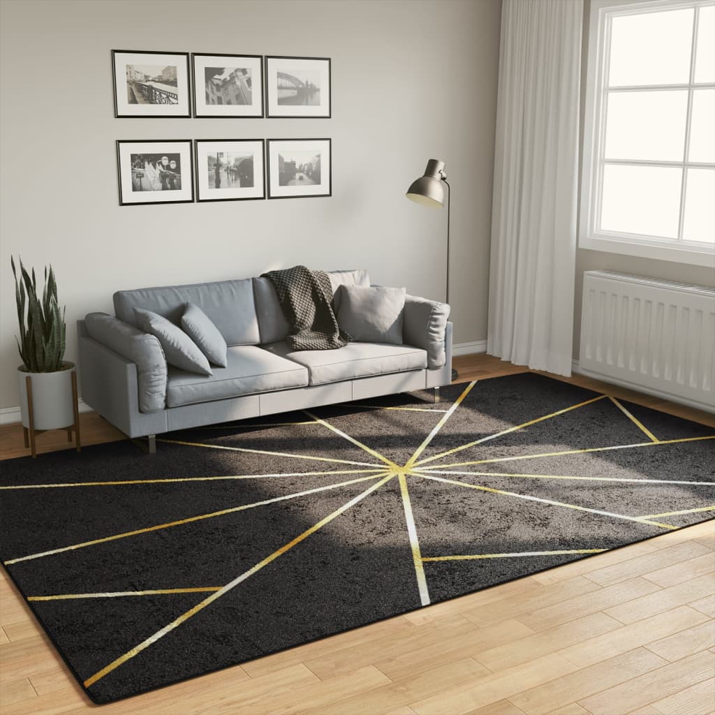vidaXL gulvtæppe 190x300 cm vaskbart og skridsikkert sort + guldfarvet