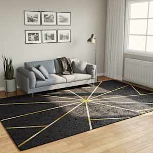 Preproga pralna črna in zlata 190x300 cm protizdrsna