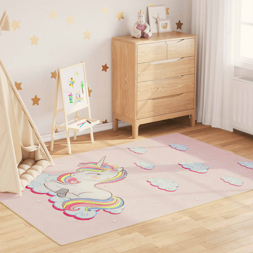 vidaXL Covor copii, roz unicorn, 160x230 cm, lavabil, anti-alunecare