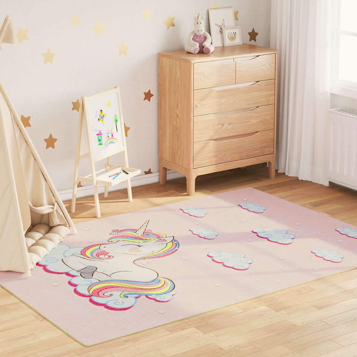 Gulvtæppe til børn 160x230 cm vaskbart enhjørning - Billede 3