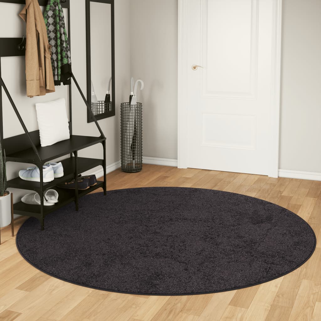 vidaXL gulvtæppe Ø 200 cm vaskbart og skridsikkert antracitgrå