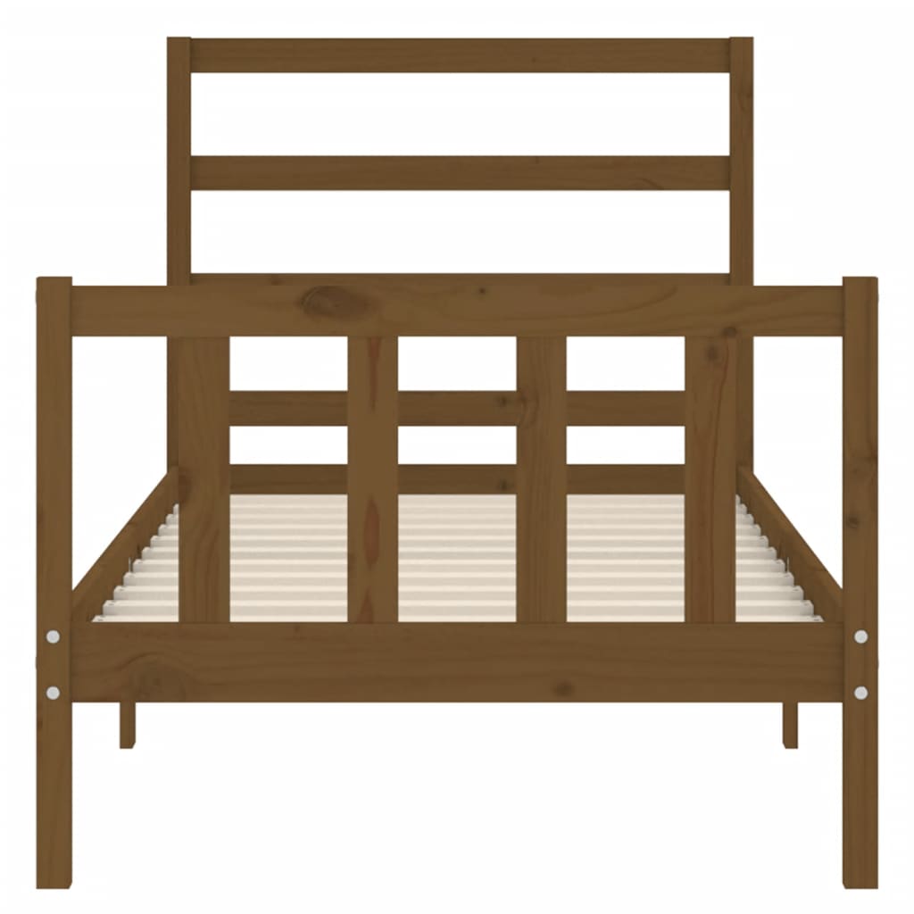 mézbarna tömör fa ágykeret fejtámlával 90 x 190 cm