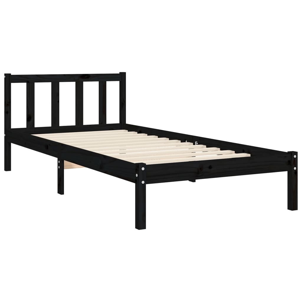 Cadru de pat cu tăblie, negru, 90x190 cm, lemn masiv